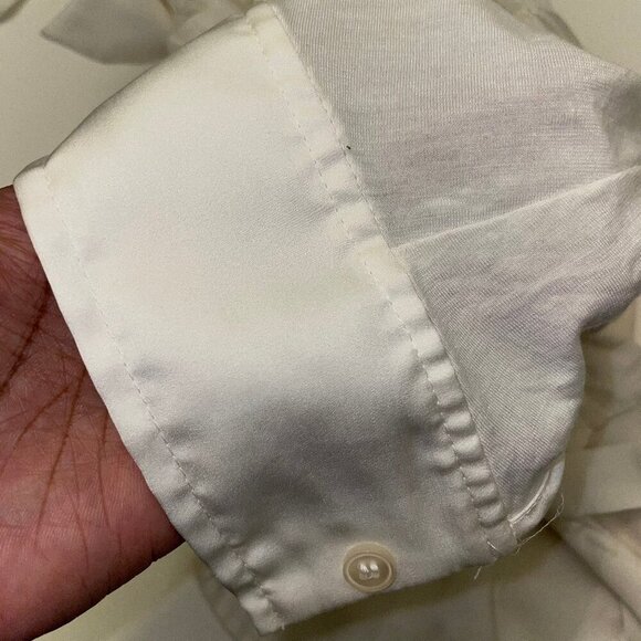 New York & Company Women's Cream Button Down Blouse Top Roll-Tab Tie Waist Small - Picture 5 of 9